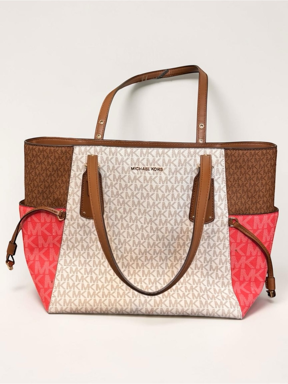 Michael Kors Voyager East/West Signature Tote Dahlia Multi Coral/Cream - Picture 13 of 13